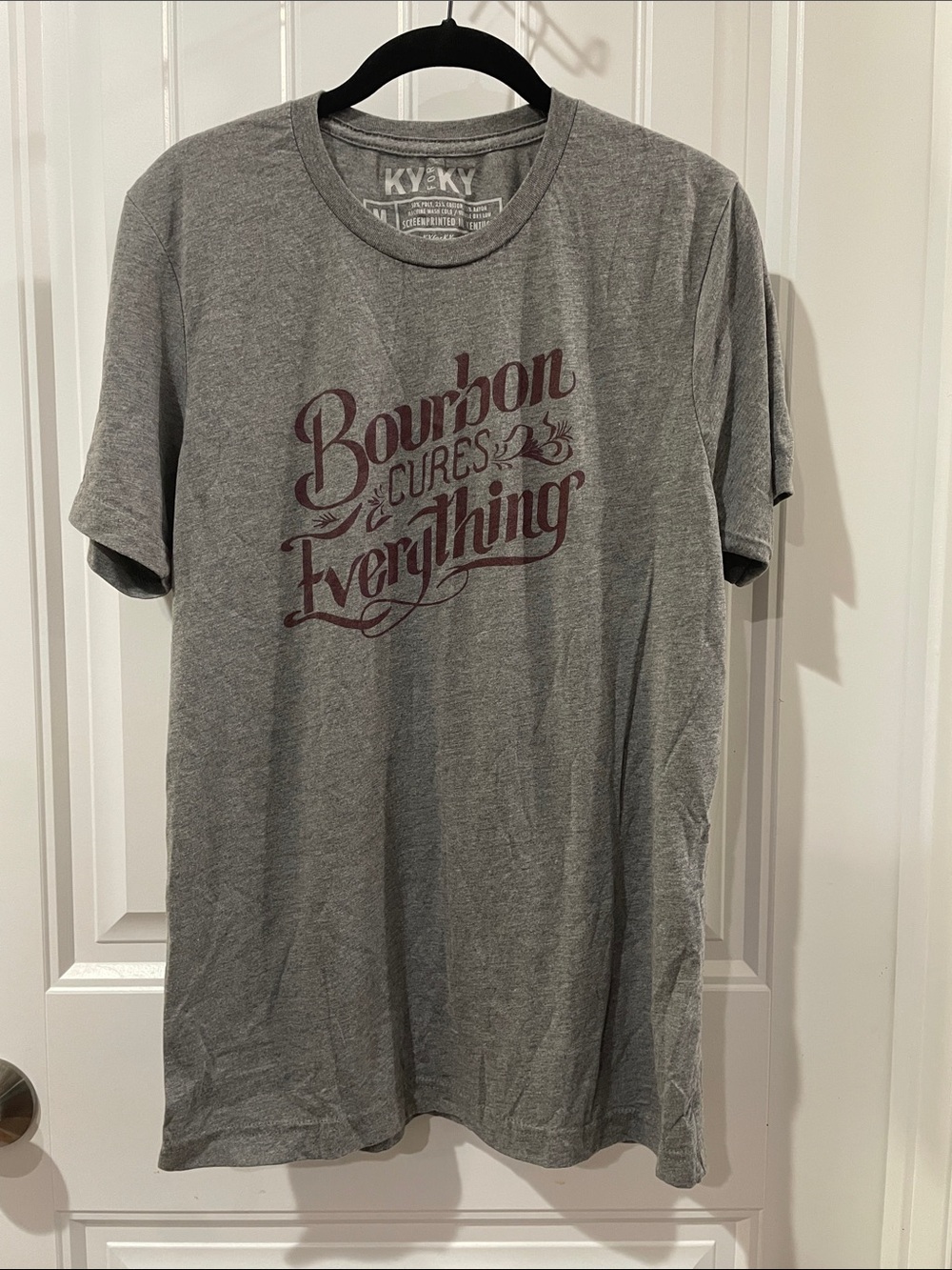 Gray Short-Sleeve Tee with 'Bourbon Cures Everything' Graphic